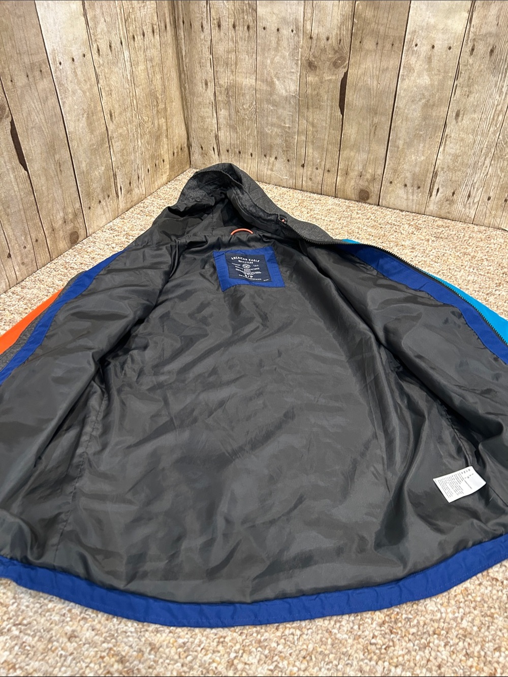 American Eagle Outfitters Colorblock Hooded Windbreaker Blue/Orange/Turquoise Sm - Picture 9 of 11